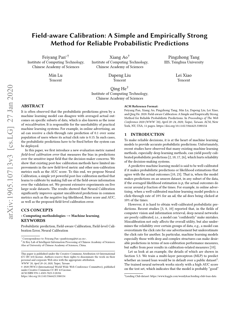 Field-Aware Calibration: a Simple and Empirically Strong Method for Reliable Probabilistic Predictions