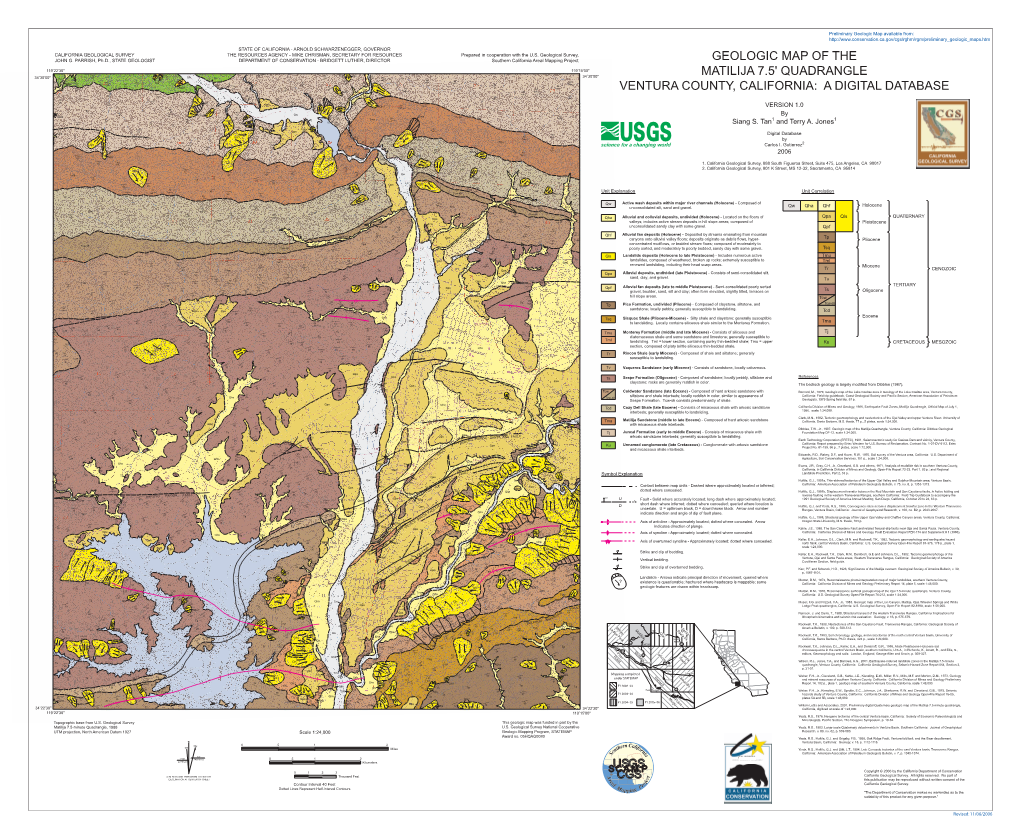 Geologic Map of the Matilija 7.5' Quadrangle Ventura