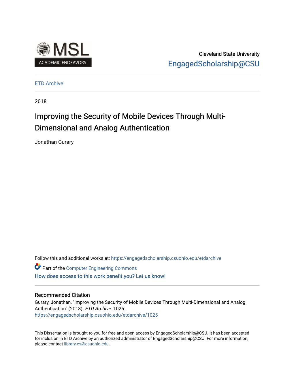 Improving the Security of Mobile Devices Through Multi-Dimensional and Analog Authentication" (2018)