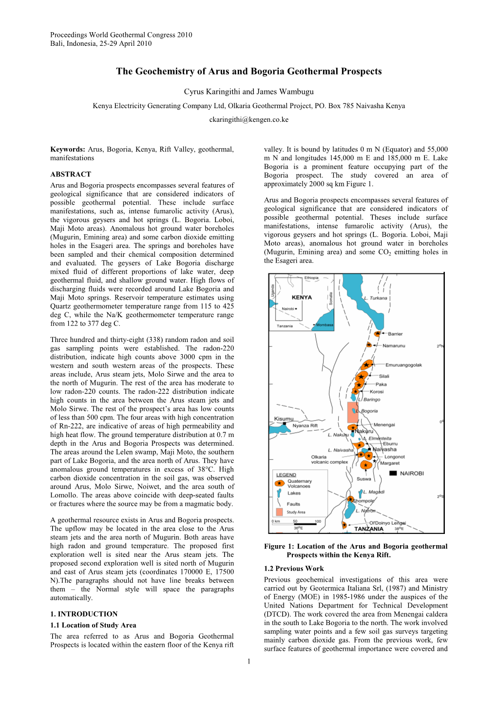 The Geochemistry of Arus and Bogoria Geothermal Prospects