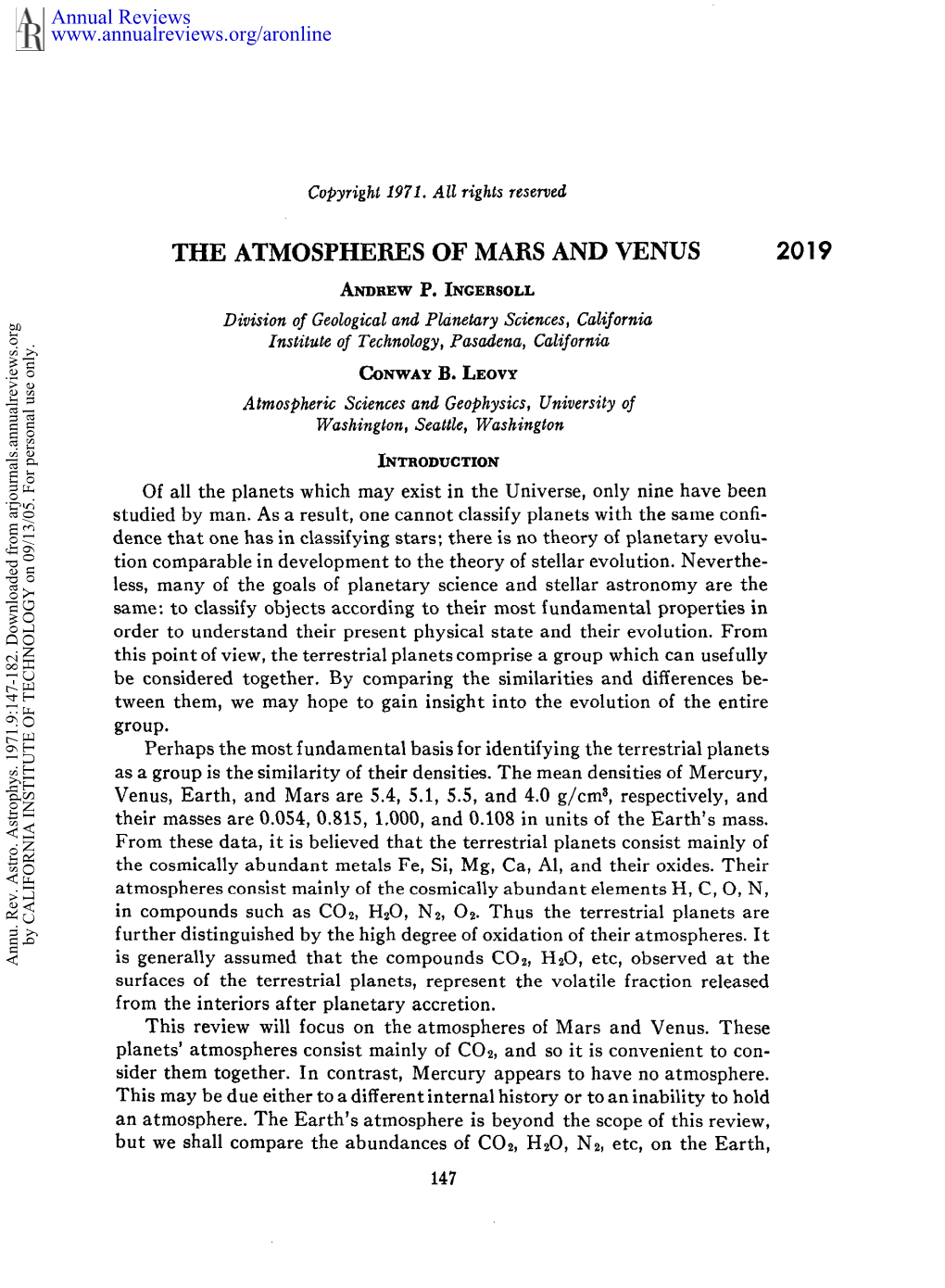 The Atmospheres of Mars and Venus