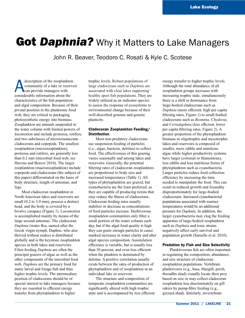 Got Daphnia? Why It Matters to Lake Managers John R