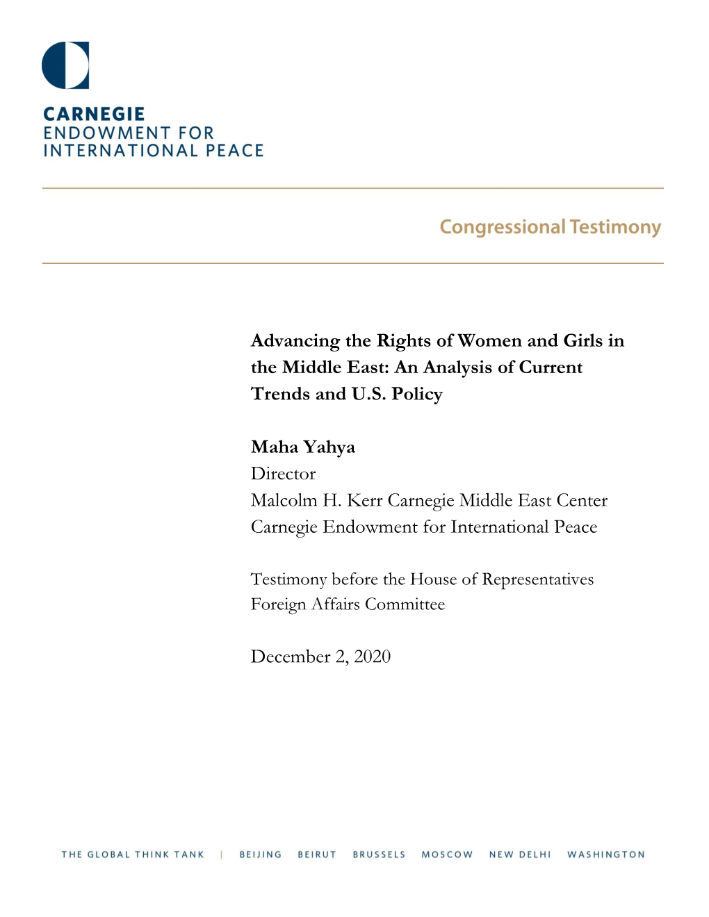 Advancing the Rights of Women and Girls in the Middle East: an Analysis of Current Trends and U.S