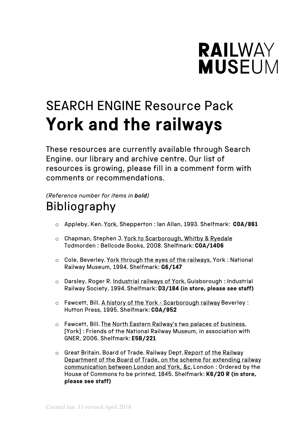 SEARCH ENGINE Resource Pack York and the Railways