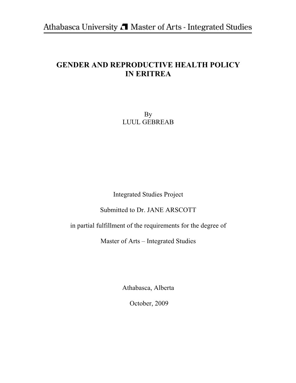 Title: Gender and Health in Eritrea