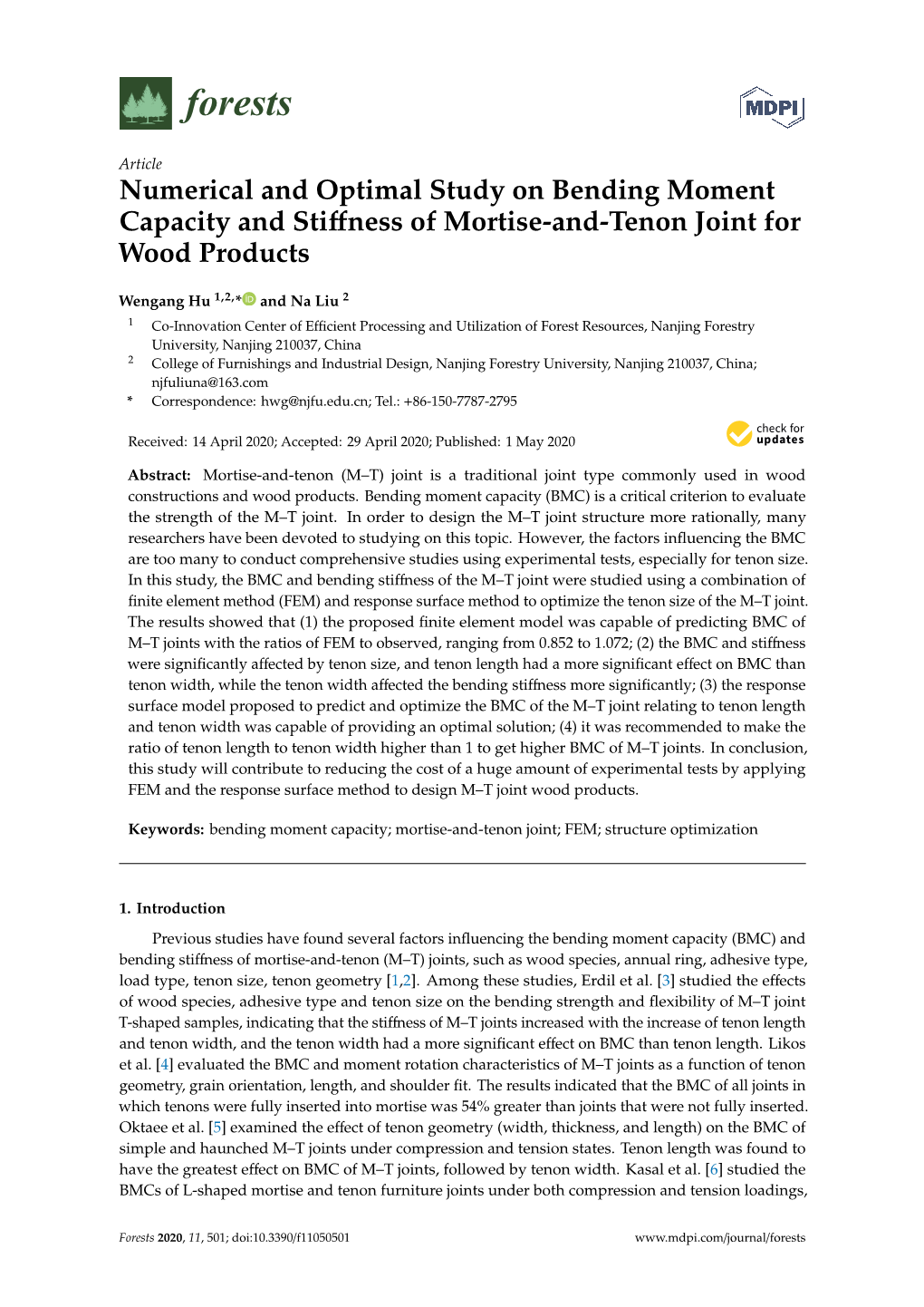 Numerical and Optimal Study on Bending Moment Capacity and Stiﬀness of Mortise-And-Tenon Joint for Wood Products