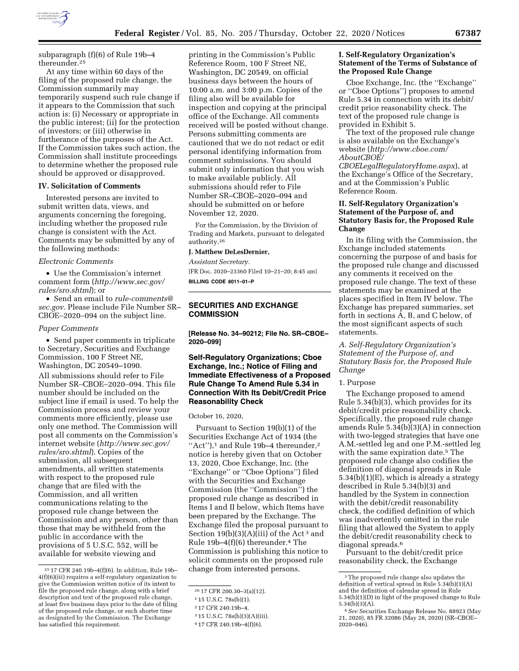 Federal Register/Vol. 85, No. 205/Thursday, October 22, 2020