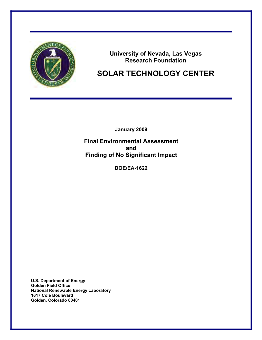 DOE/EA-1622: Final Environmental Assessment