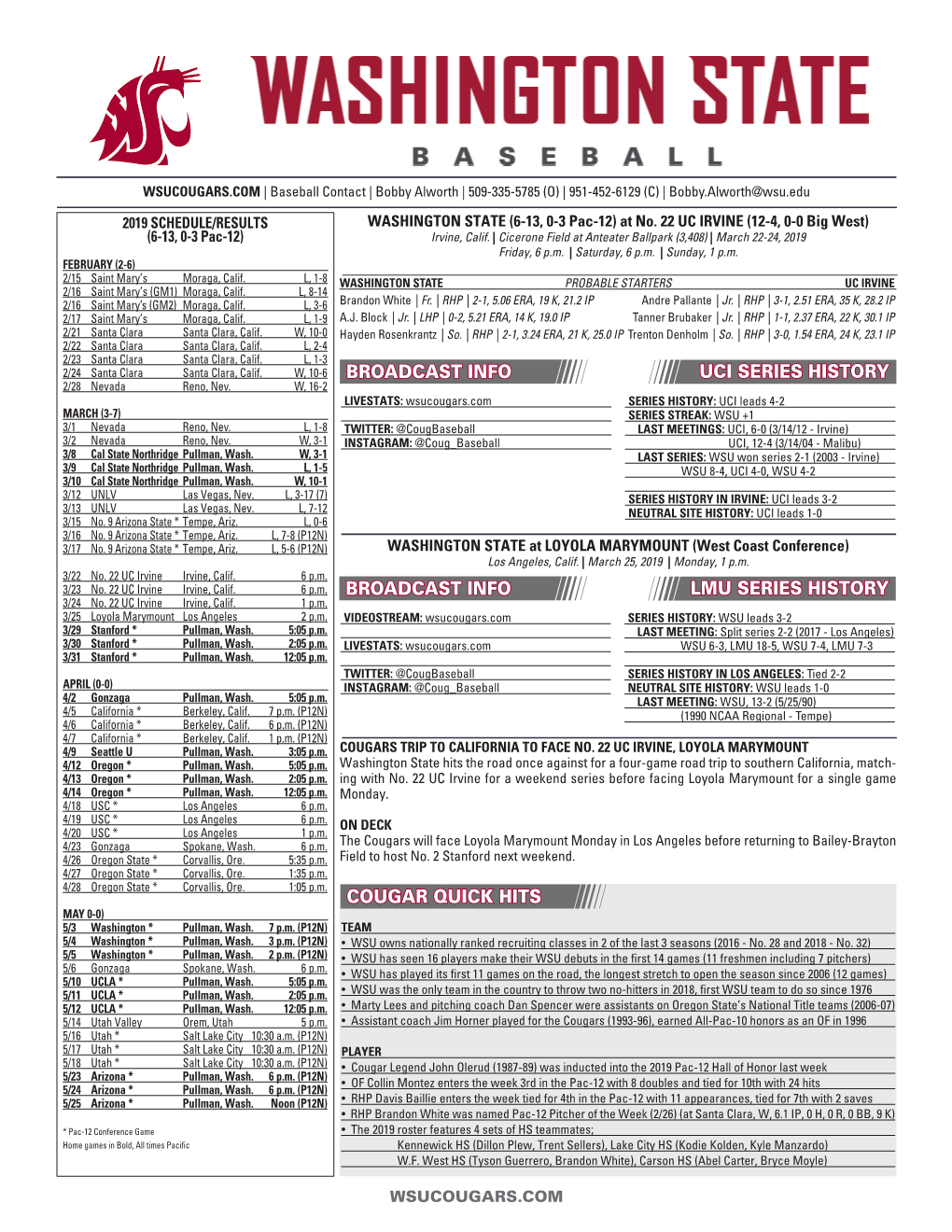 Cougar Quick Hits Broadcast Info Uci Series History