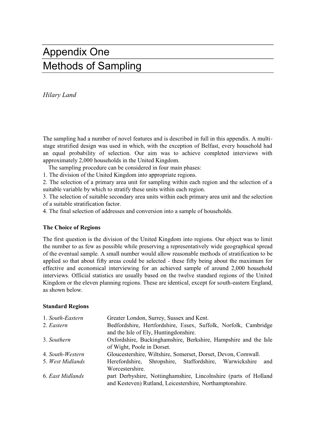 Appendix One Methods of Sampling