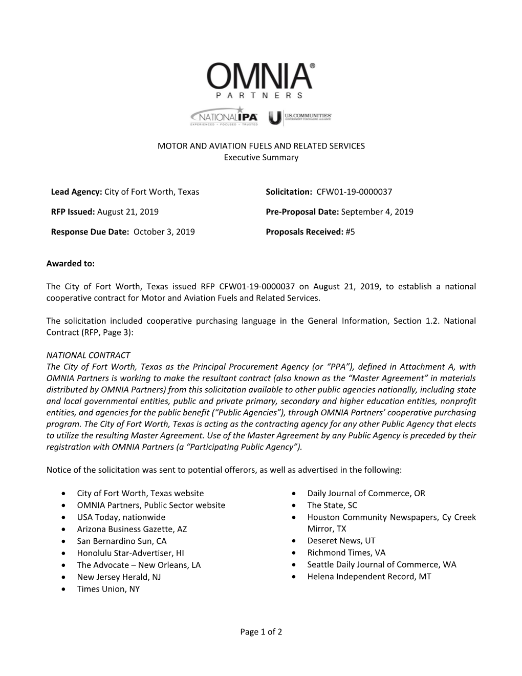 Page 1 of 2 MOTOR and AVIATION FUELS and RELATED SERVICES