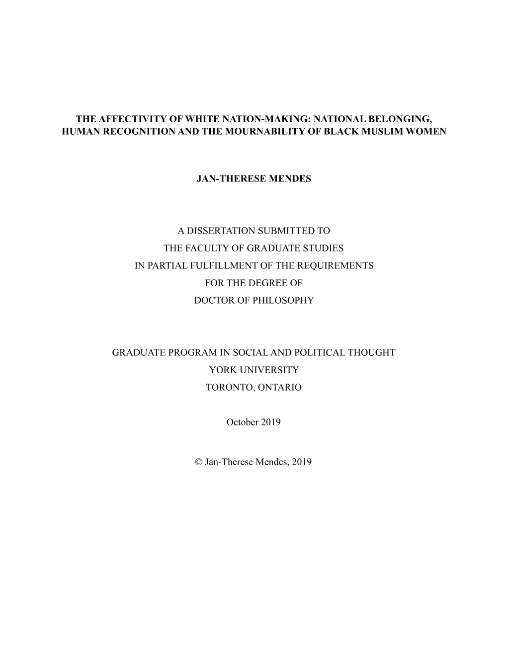 The Affectivity of White Nation-Making: National Belonging, Human Recognition and the Mournability of Black Muslim Women