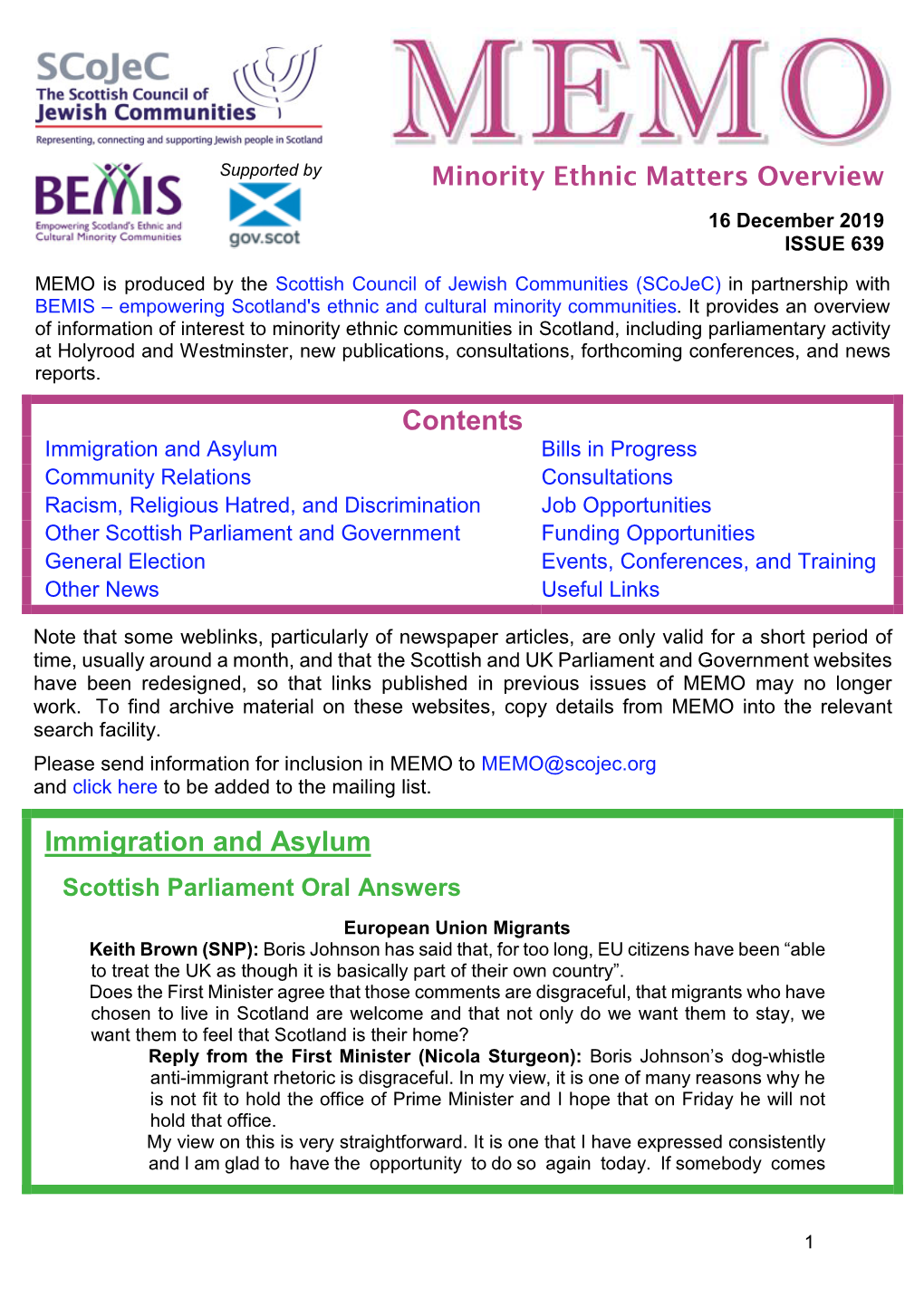 Scottish Parliament and Government Funding Opportunities General Election Events, Conferences, and Training Other News Useful Links