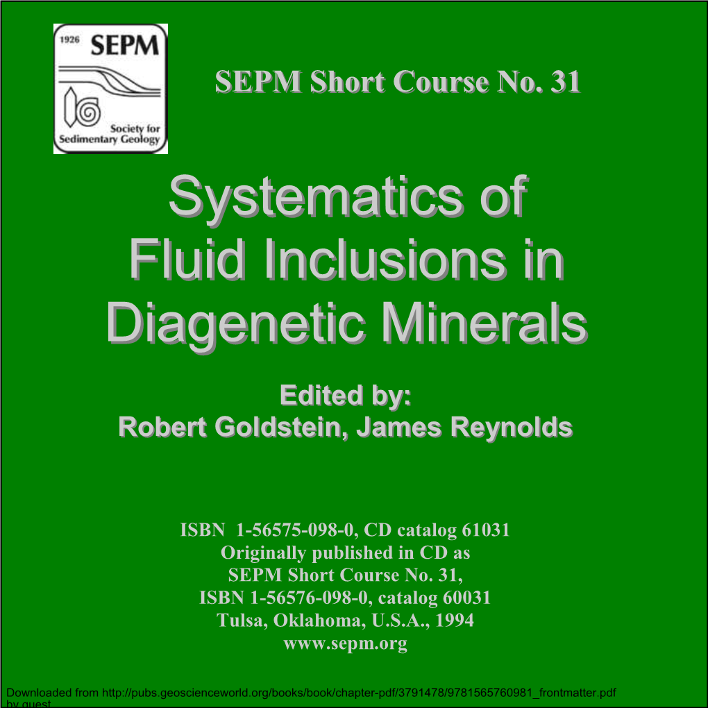 Systematics of Fluid Inclusions in Diagenetic Minerals