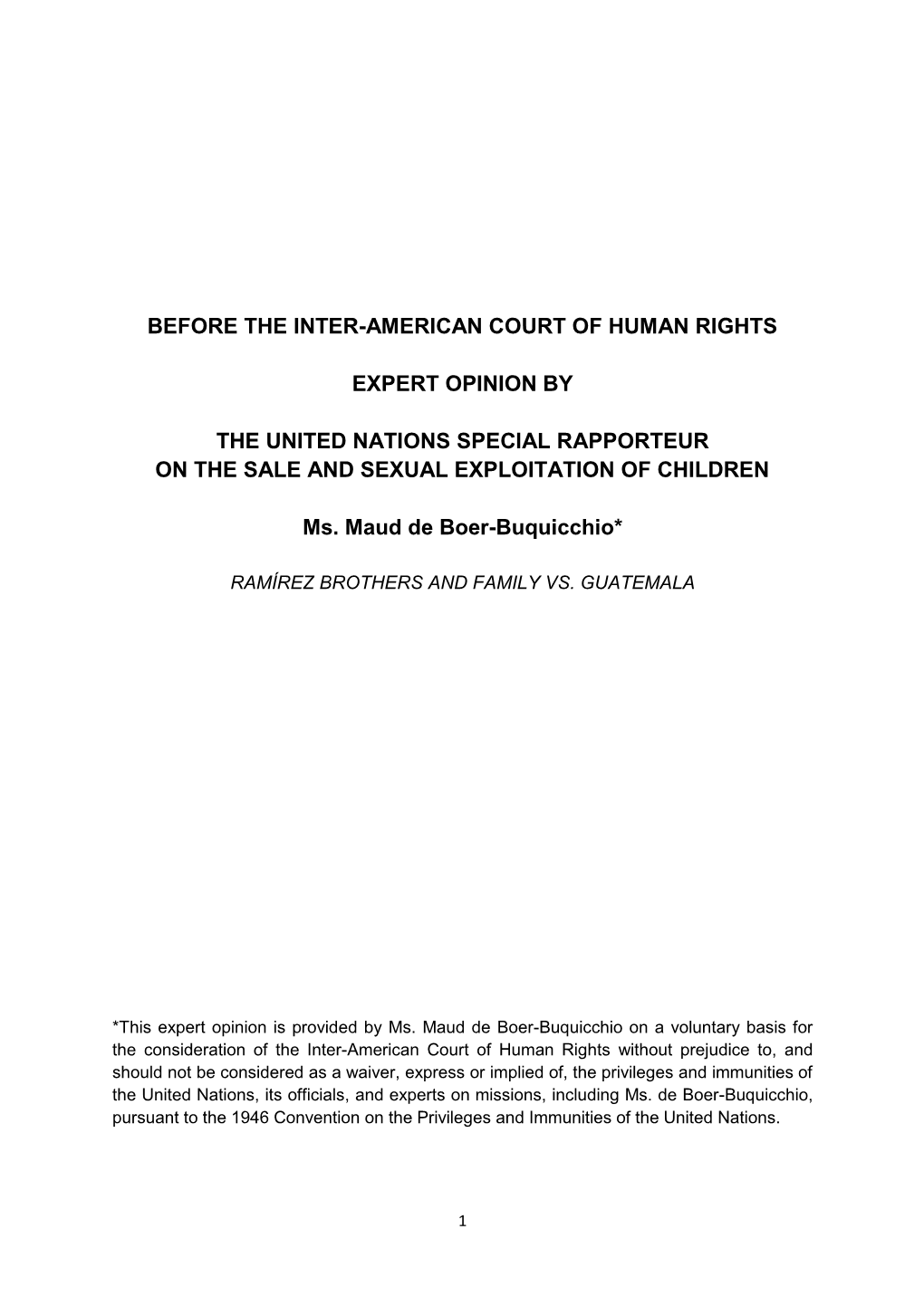 Before the Inter-American Court of Human Rights Expert Opinion by the United Nations Special Rapporteur on the Sale and Sexua