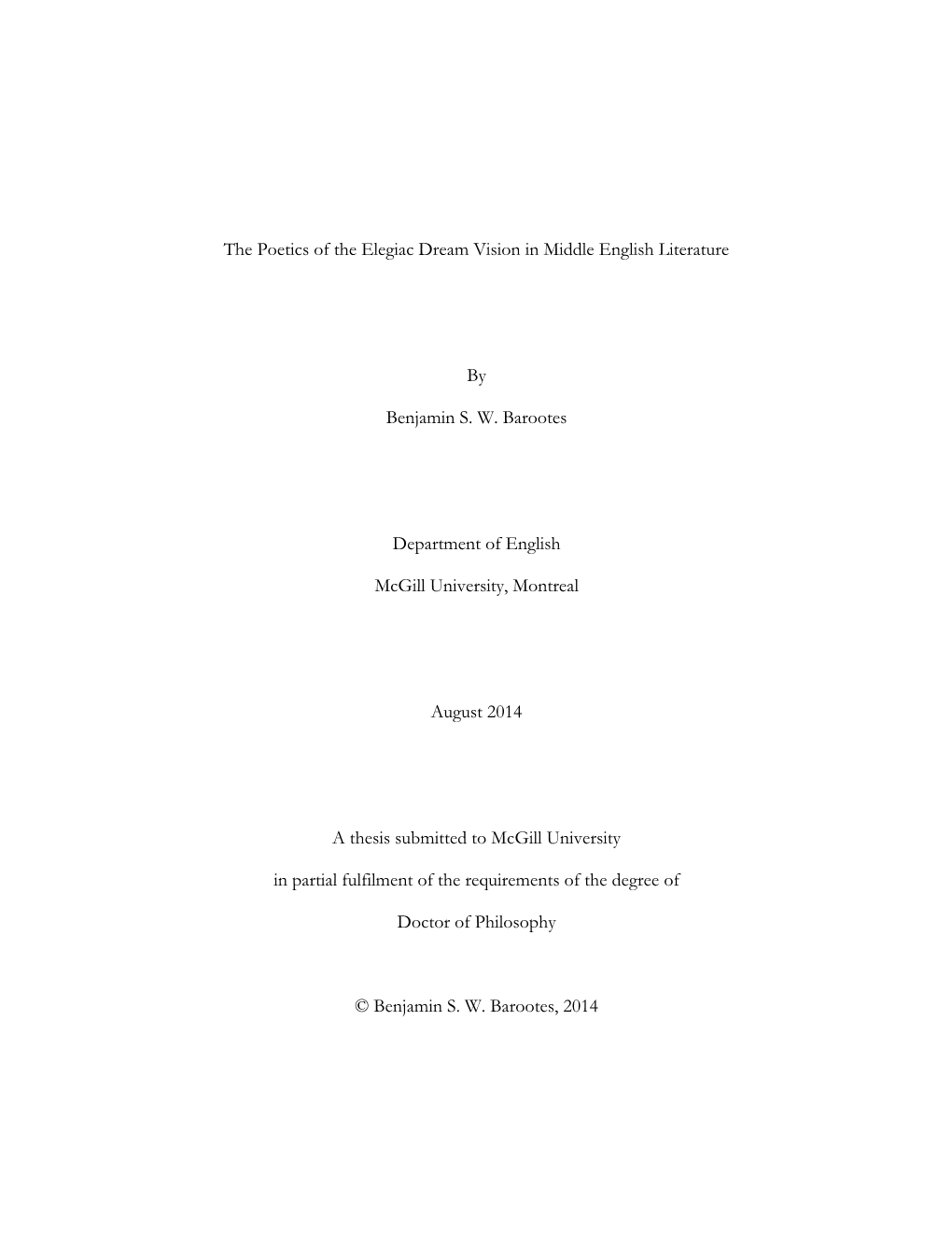 The Poetics of the Elegiac Dream Vision in Middle English Literature