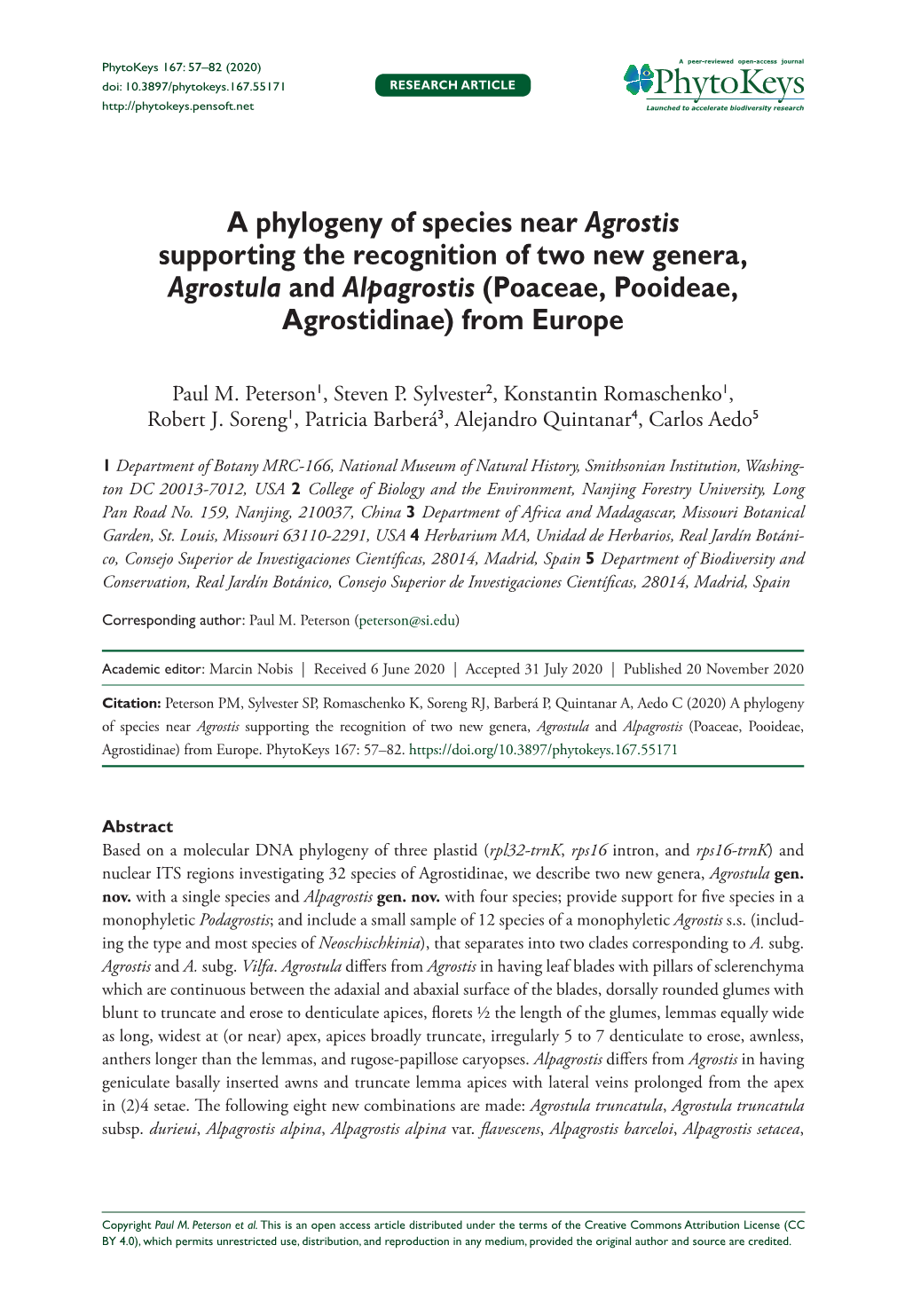 A Phylogeny of Species Near Agrostis Supporting the Recognition of Two New Genera, Agrostula and Alpagrostis (Poaceae, Pooideae, Agrostidinae) from Europe