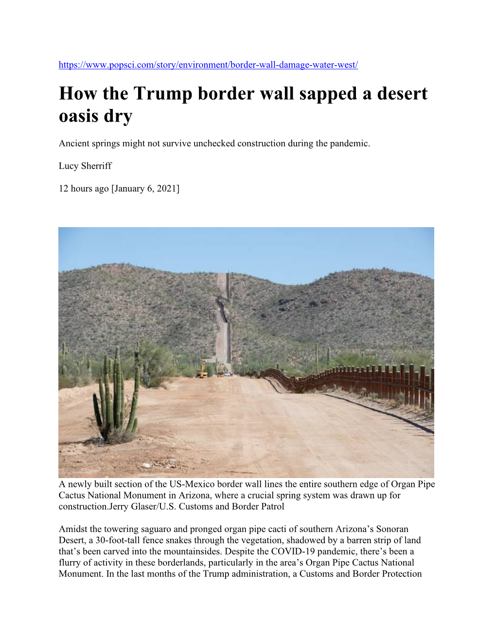 How the Trump Border Wall Sapped a Desert Oasis Dry