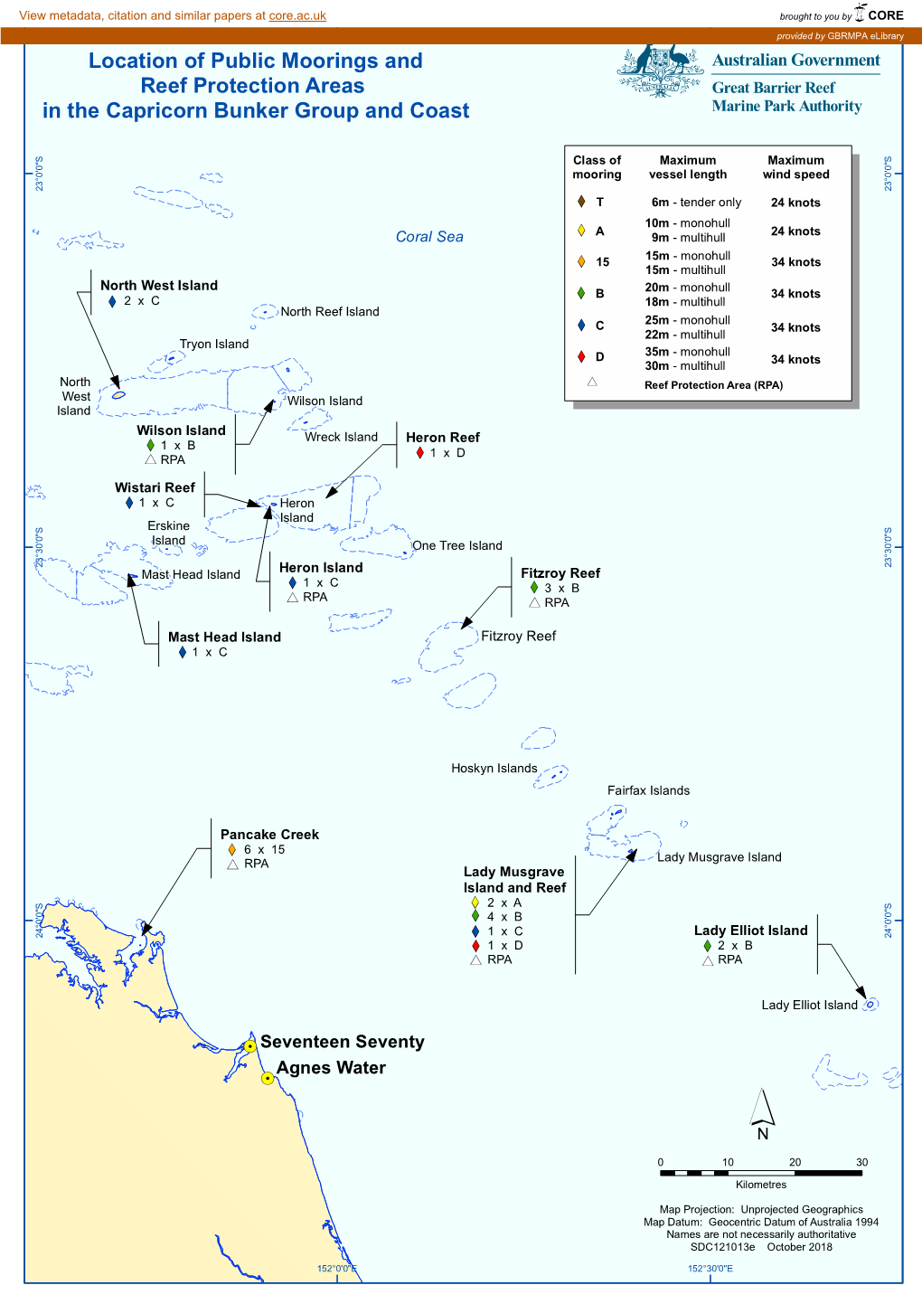 Location of Public Moorings and Reef Protection Areas in the Capricorn Bunker Group and Coast S S 