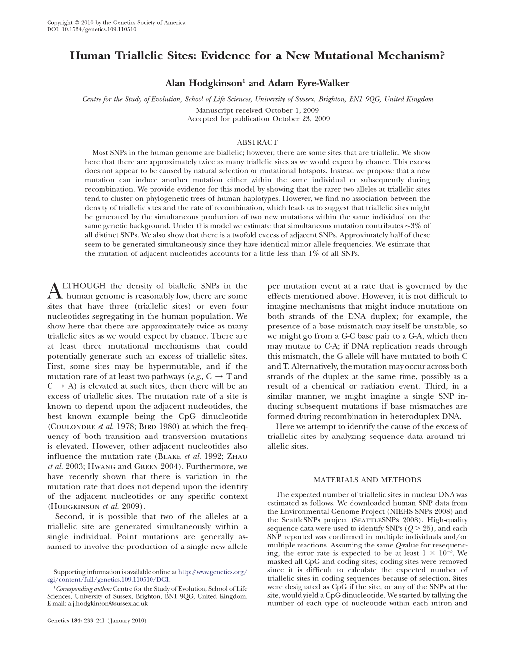 Human Triallelic Sites: Evidence for a New Mutational Mechanism?