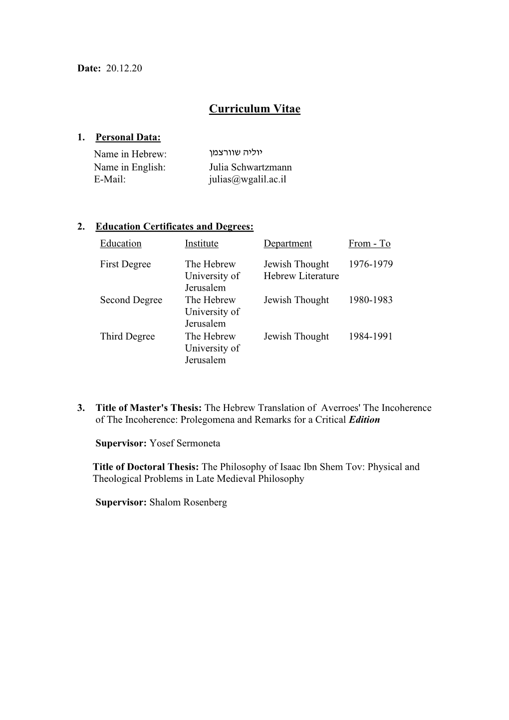 Curriculum Vitae and List of Publications