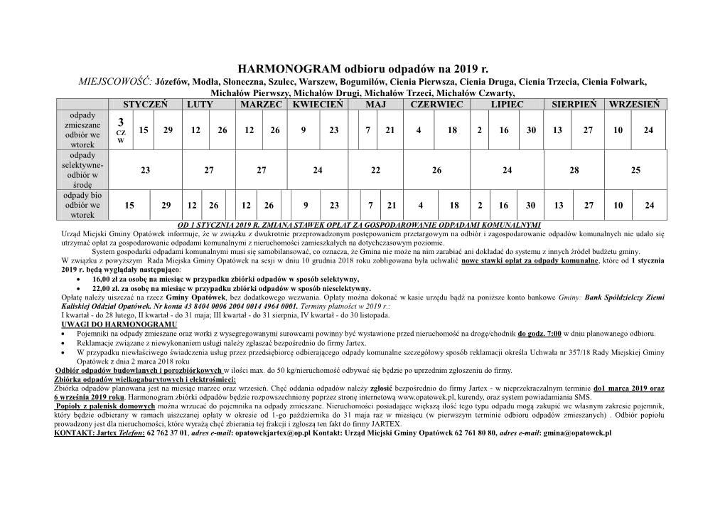 HARMONOGRAM Odbioru Odpadów Na 2019 R. 3