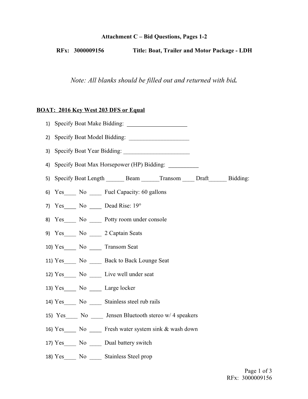 Attachment C Bid Questions, Pages 1-2