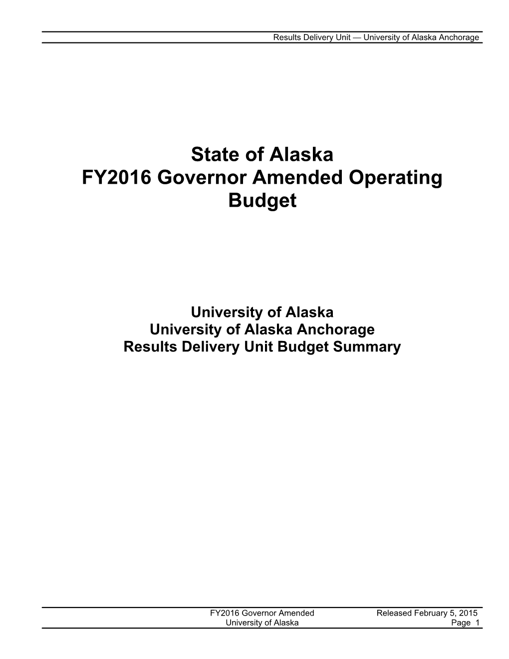 State of Alaska FY2016 Governor Amended Operating Budget