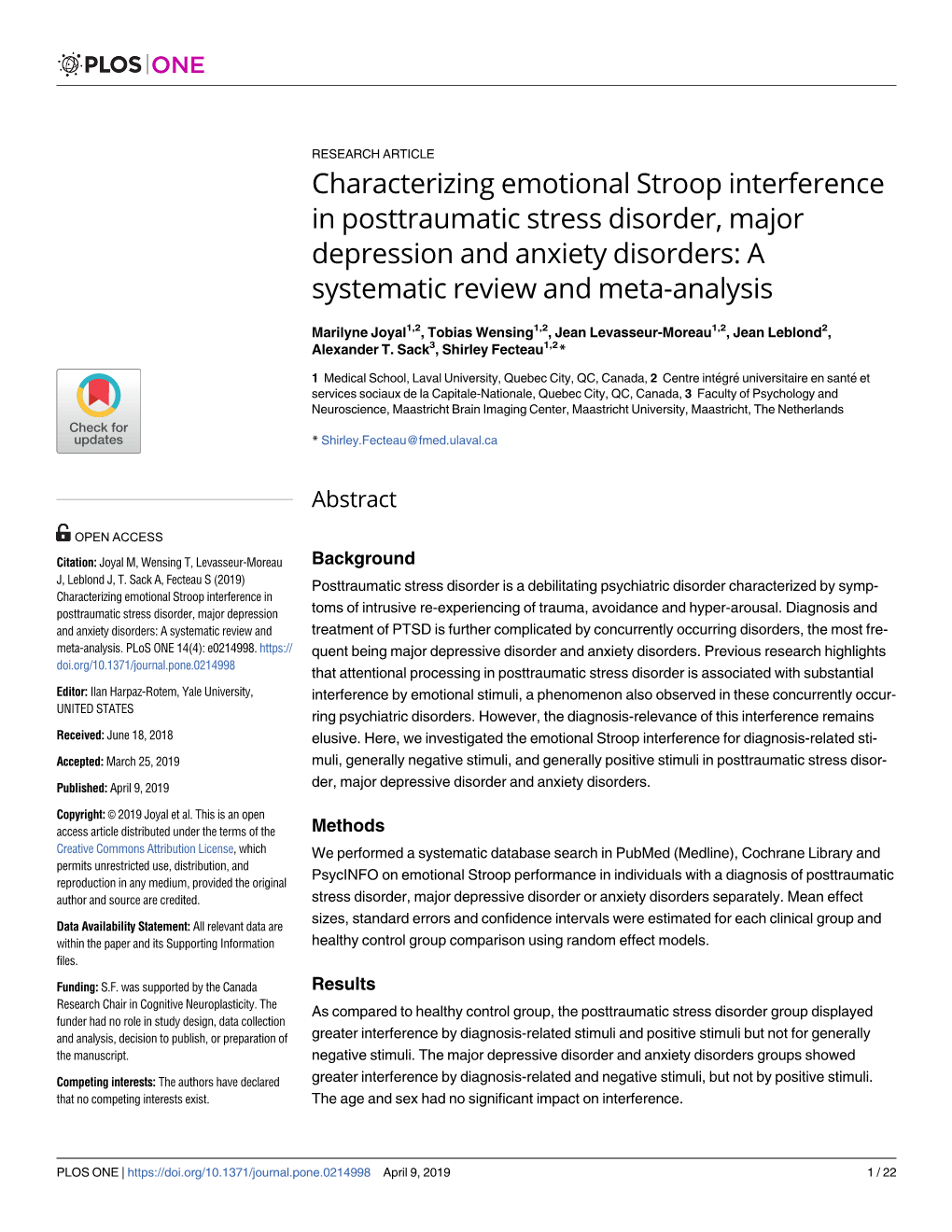 Characterizing Emotional Stroop Interference in Posttraumatic Stress Disorder, Major Depression and Anxiety Disorders: a Systematic Review and Meta-Analysis