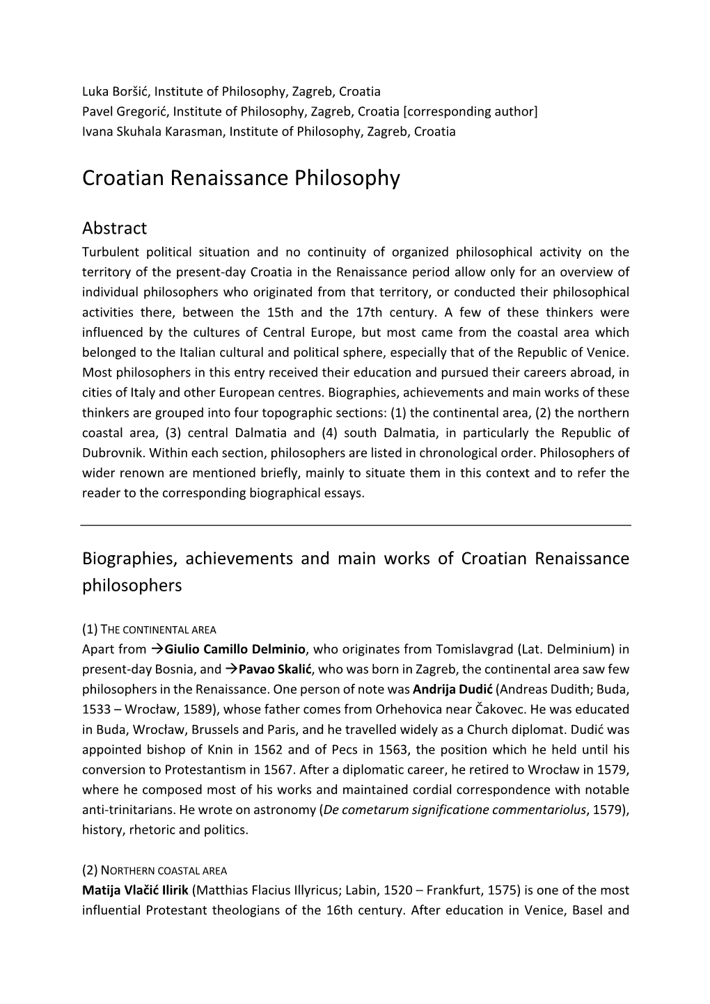 Croatian Renaissance Philosophy