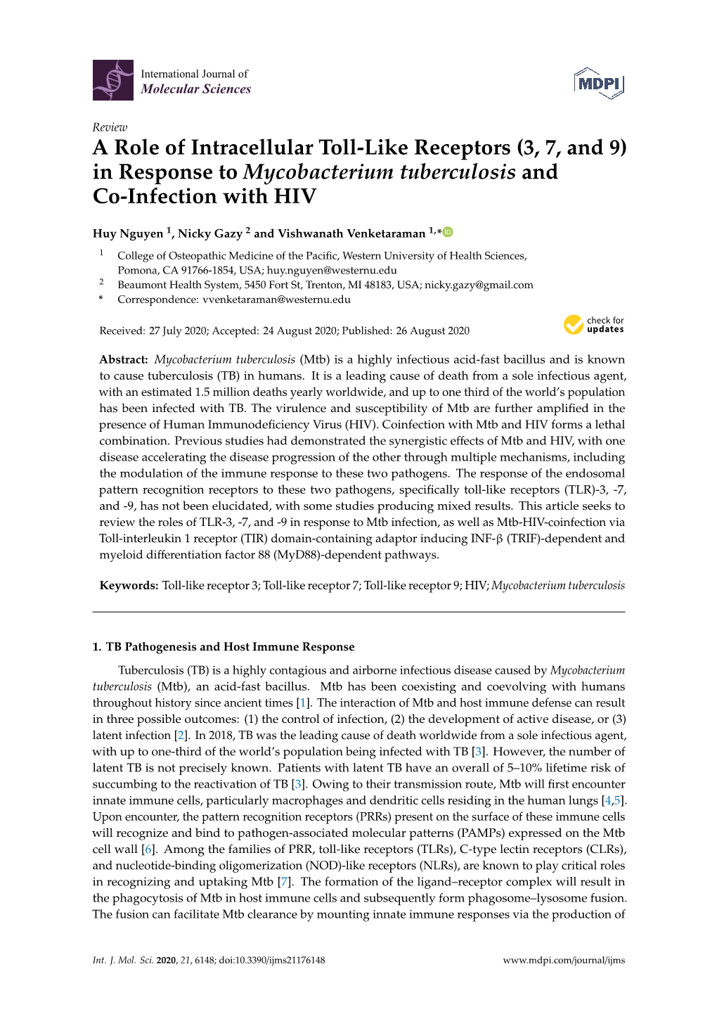 A Role of Intracellular Toll-Like Receptors (3, 7, and 9) in Response to Mycobacterium Tuberculosis and Co-Infection with HIV