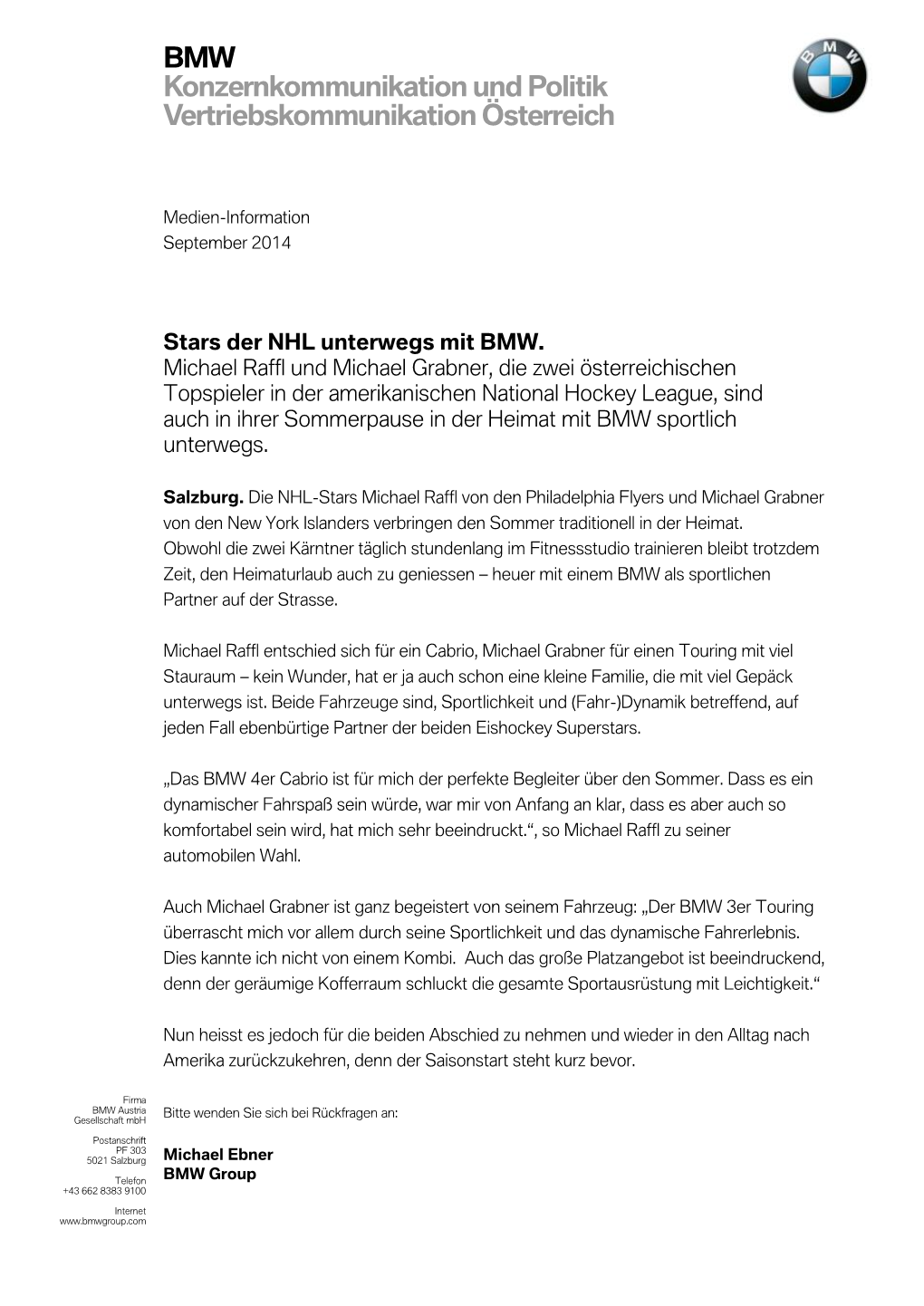 BMW Konzernkommunikation Und Politik Vertriebskommunikation Österreich