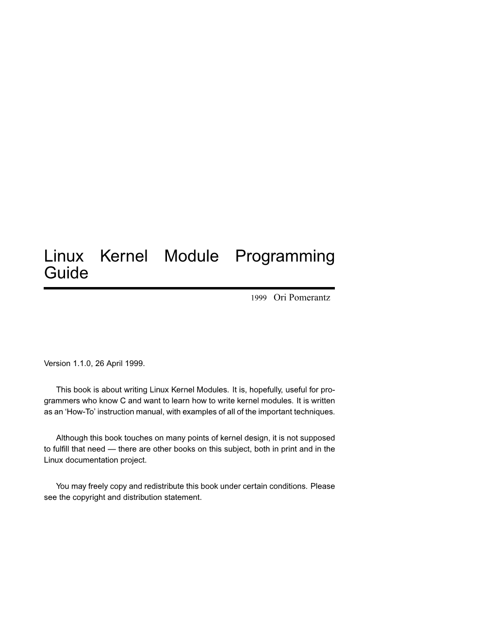 Linux Kernel Module Programming Guide