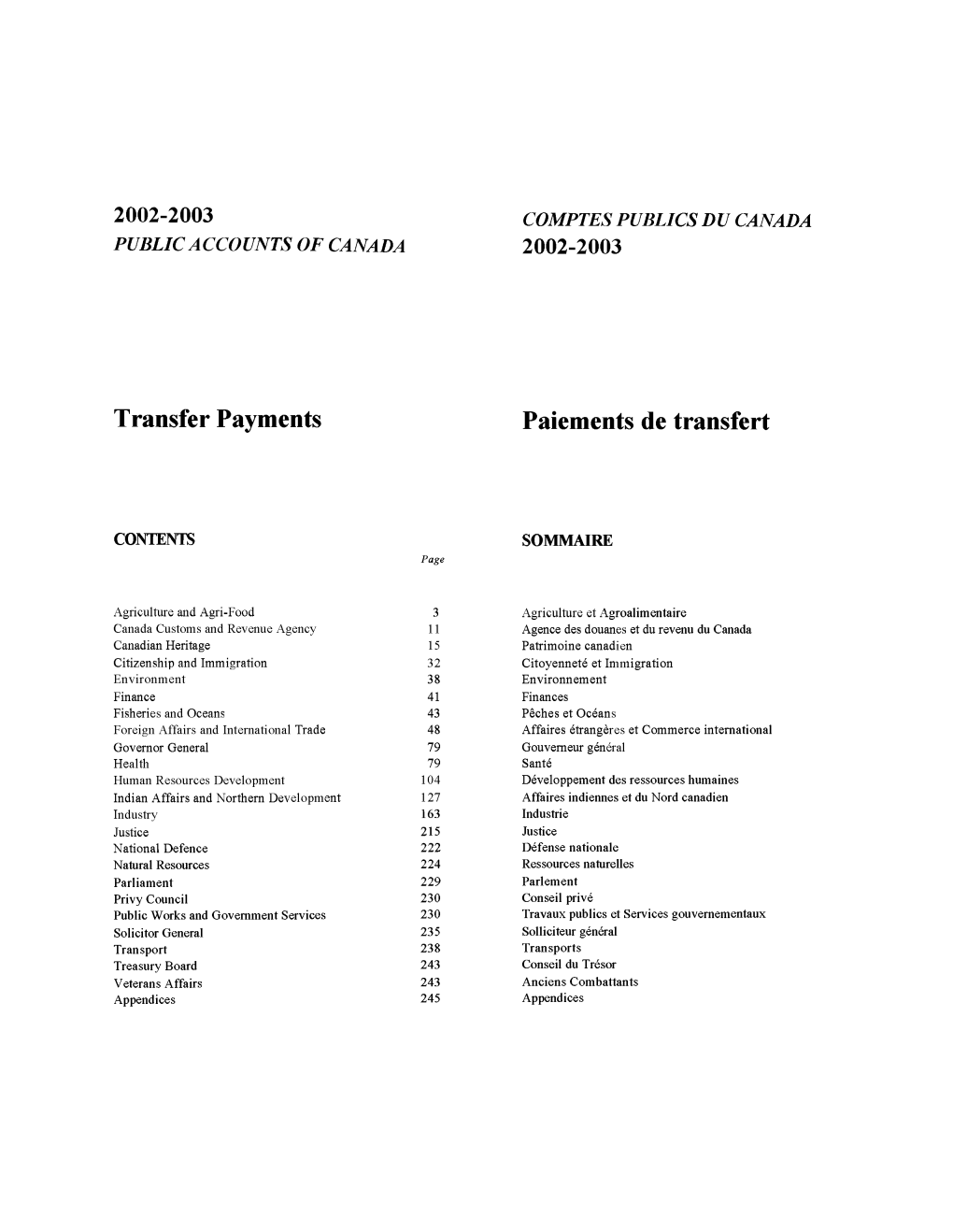 2002-2003 Comptes Publics Du Canada Public Accounts of Canada 2002-2003