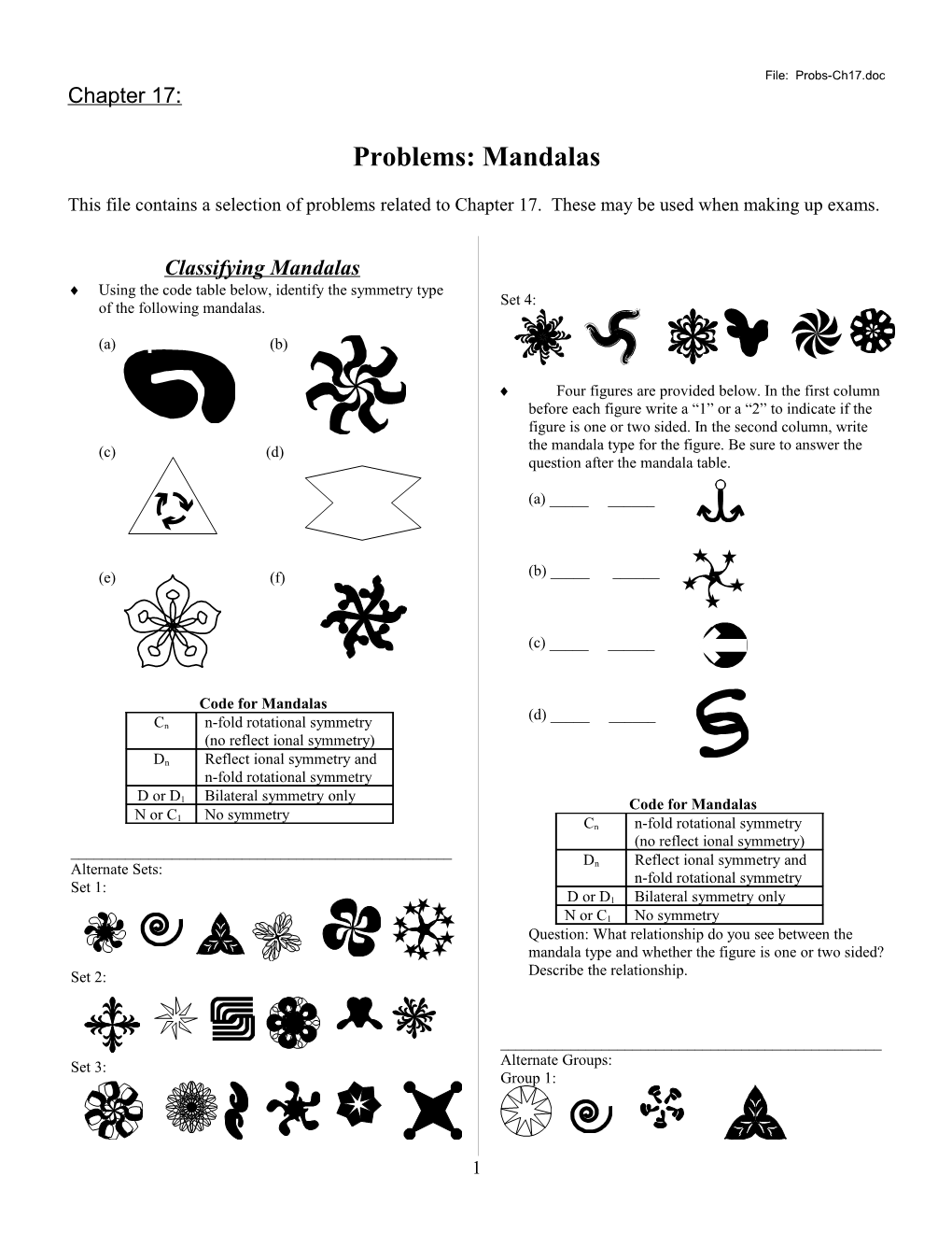 Problems: Mandalas