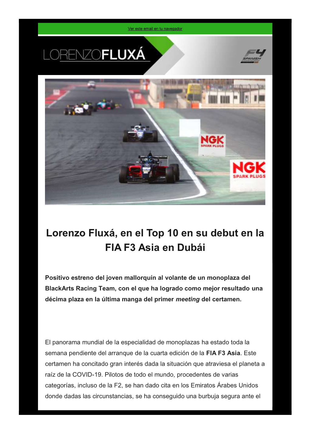 Lorenzo Fluxá, En El Top 10 En Su Debut En La FIA F3 Asia En Dubái