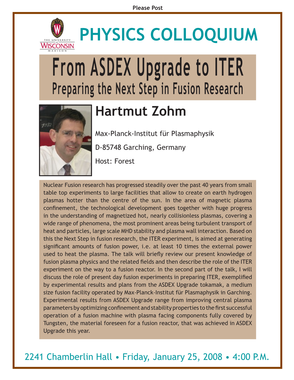 From ASDEX Upgrade to ITER Preparing the Next Step in Fusion Research Hartmut Zohm