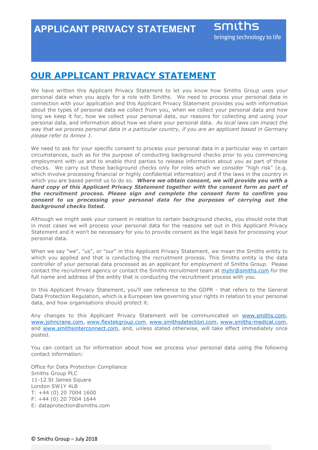 Applicant Privacy Notice (PDF)