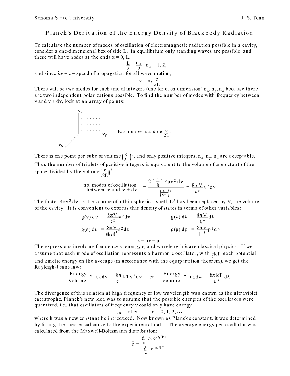 Planck's Derivation of the Energy Density of Blackbody Radiation