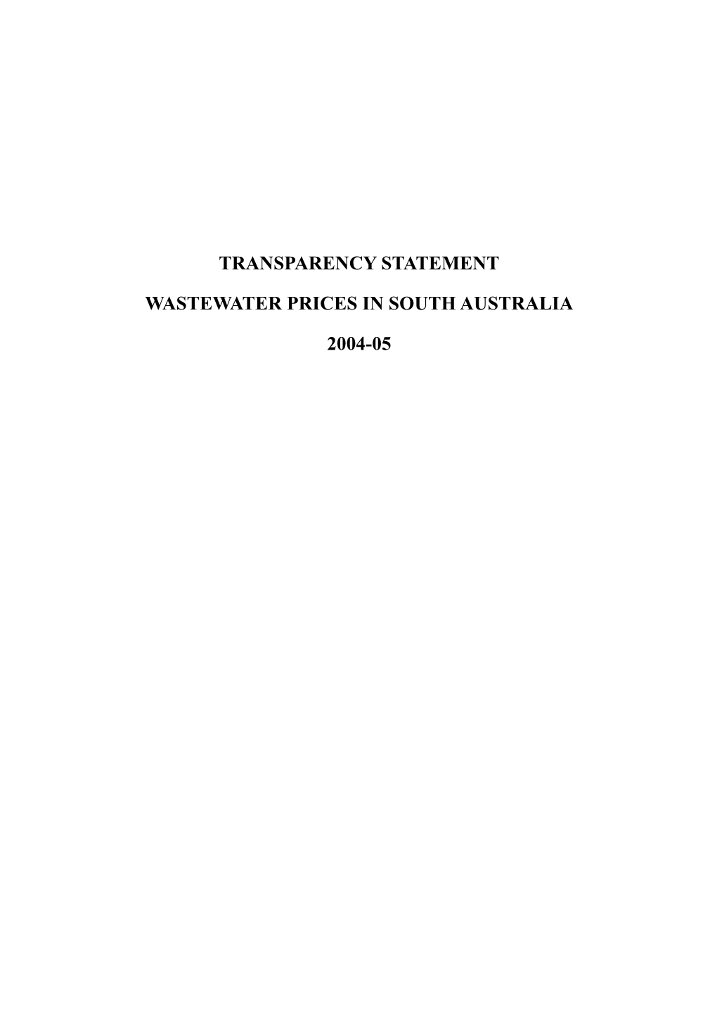 Transparency Statement Wastewater Prices in South