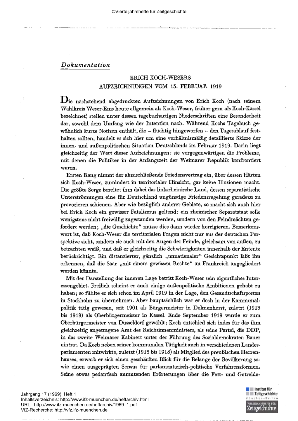 Erich Koch-Wesers Aufzeichnungen Vom 13. Februar 1919