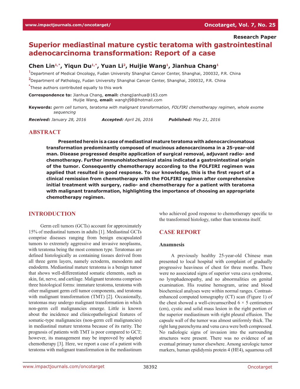 Superior Mediastinal Mature Cystic Teratoma with Gastrointestinal Adenocarcinoma Transformation: Report of a Case