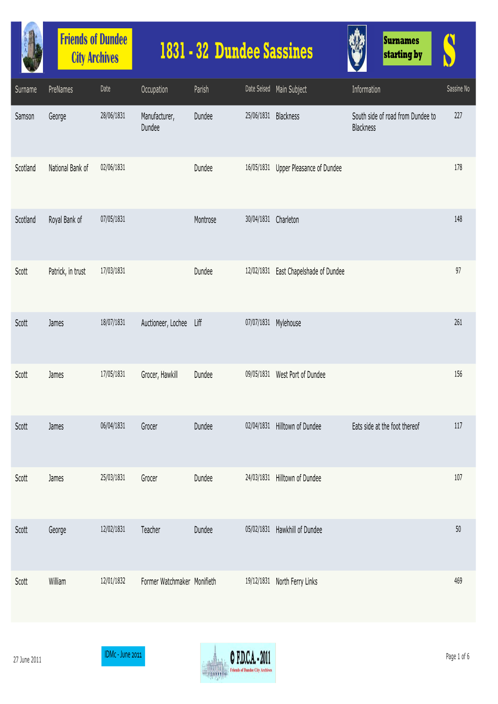 1831 - 32 Dundee Sassines Starting by S