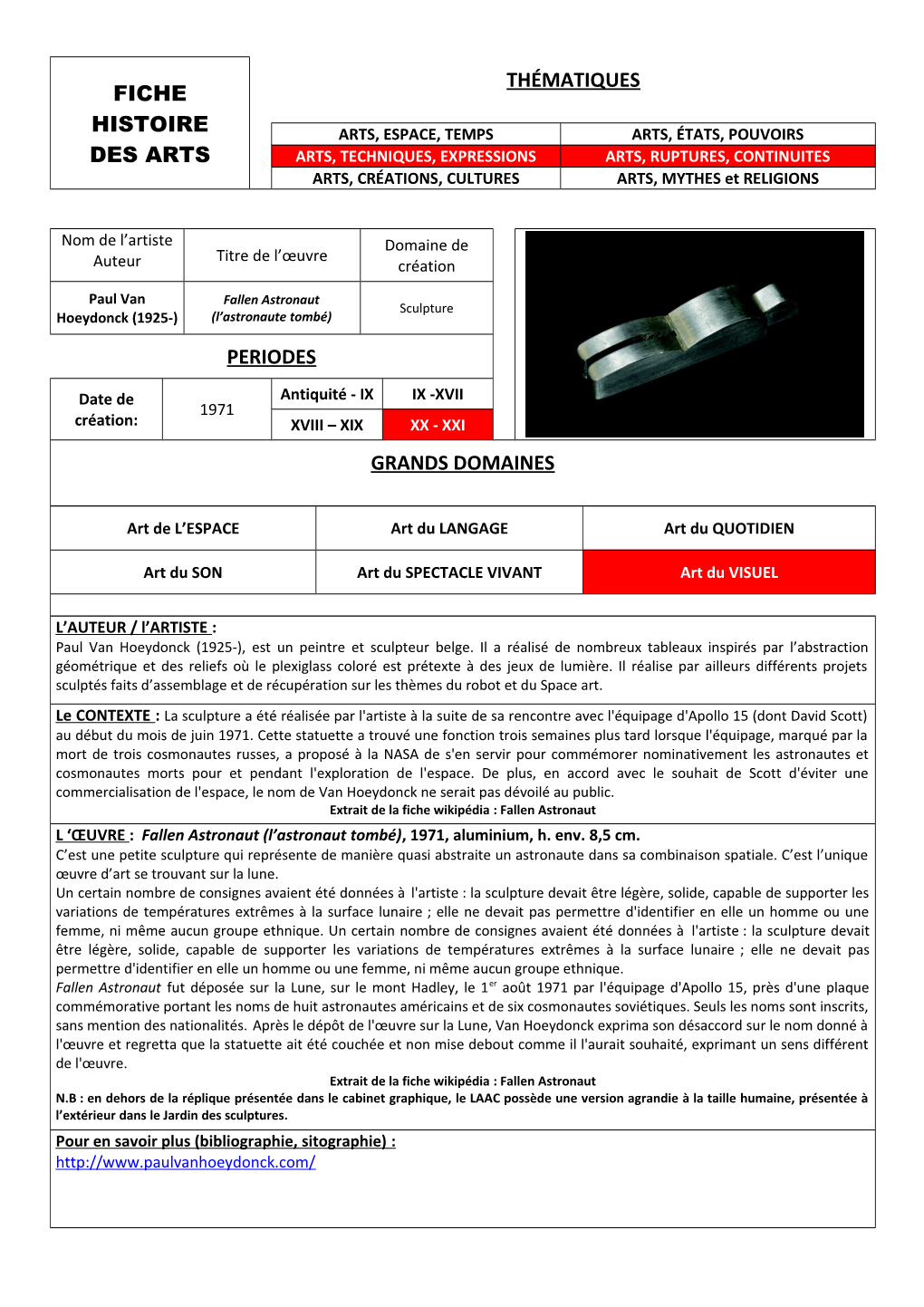 Fiche Histoire Des Arts Thématiques Periodes