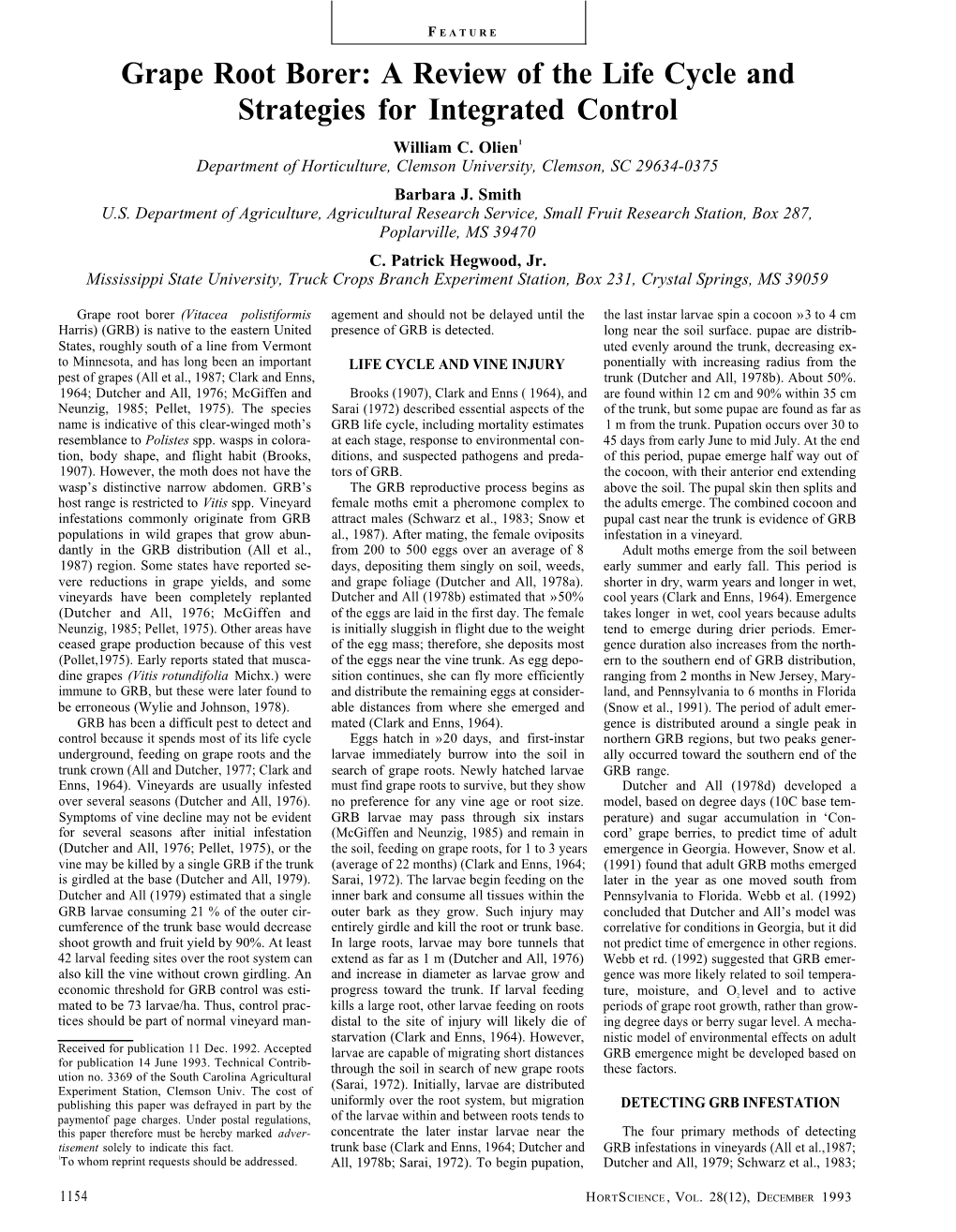 " Grape Root Borer: a Review of the Life Cycle and Strategies For