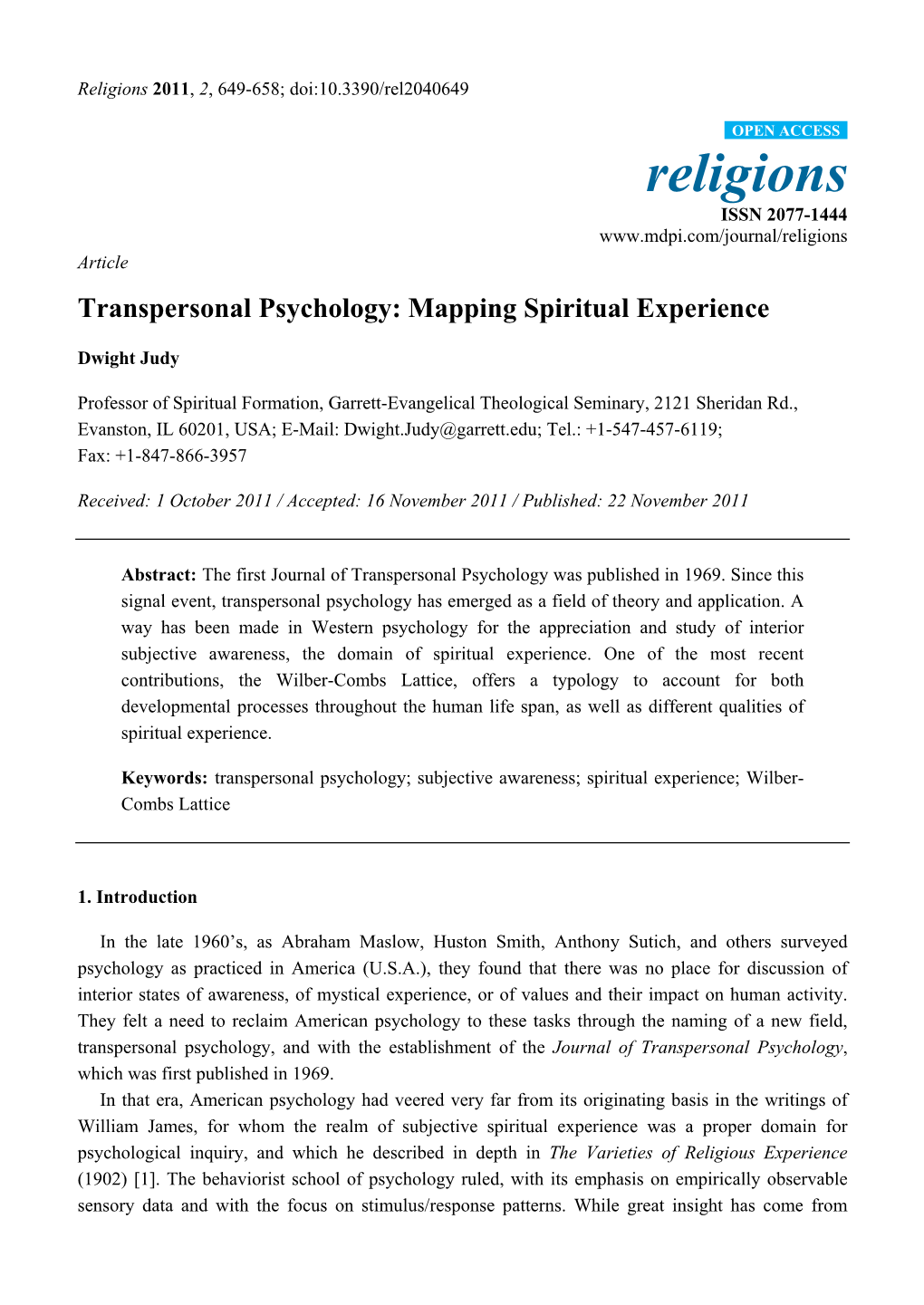 Transpersonal Psychology: Mapping Spiritual Experience