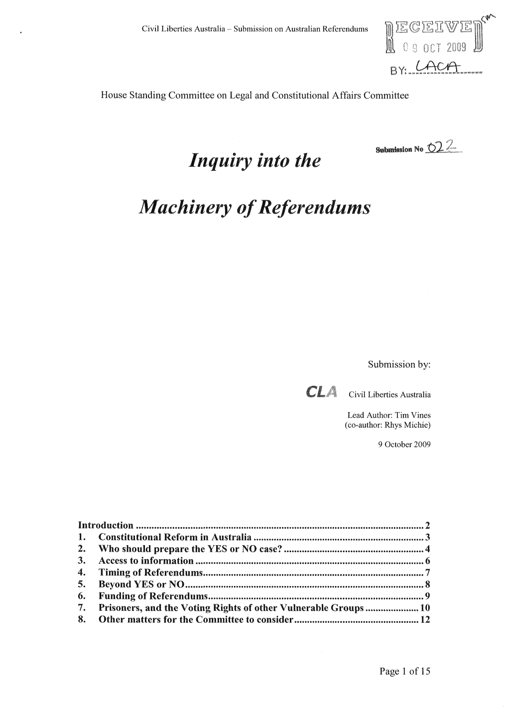 Inquiry Into the Machinery of Referendums