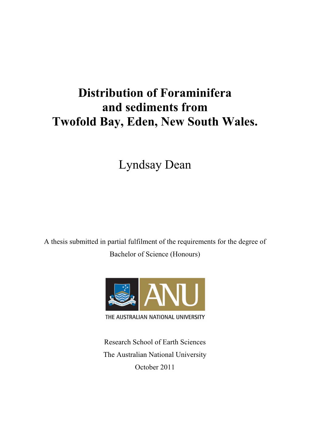 Distribution of Foraminifera and Sediments from Twofold Bay, Eden, New South Wales