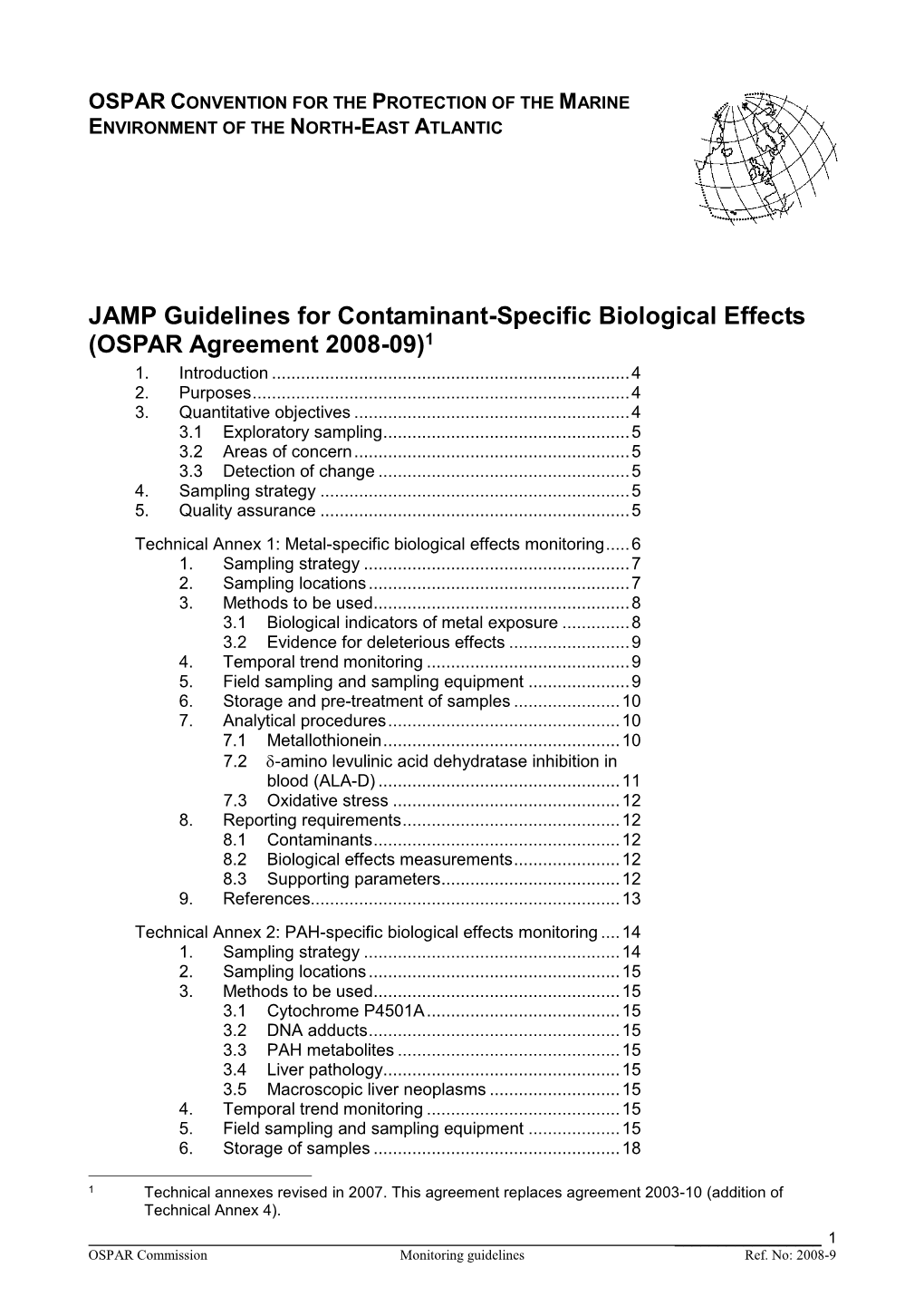 JAMP Guidelines for Contaminant-Specific Biological Effects (OSPAR Agreement 2008-09)1 1