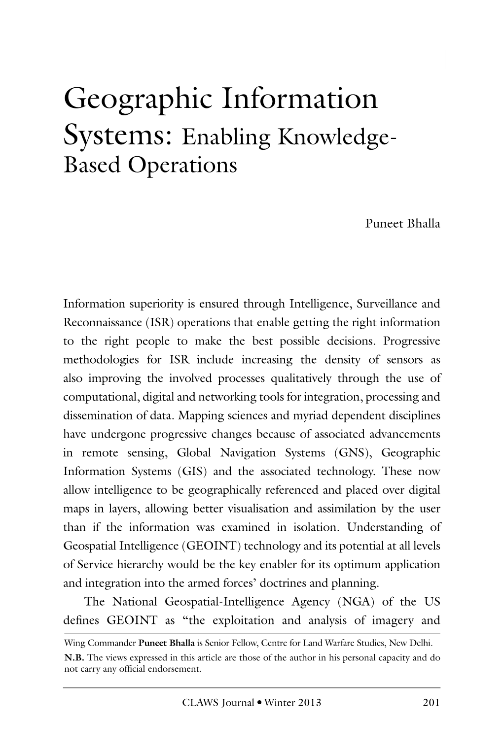Geographic Information Systems: Enabling Knowledge- Based Operations